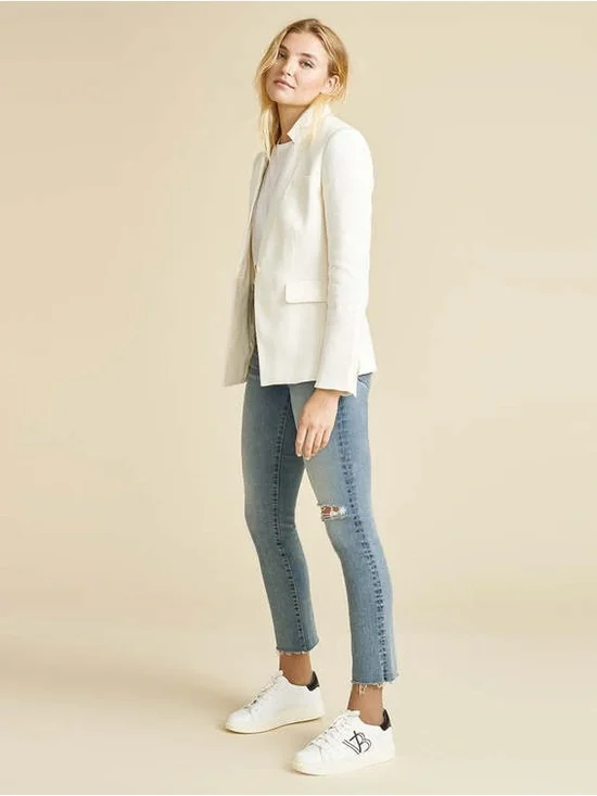 VERONICA BEARD Upcollar Dickey Jacket in White Sz 2